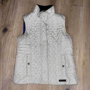 GH Bass Cream Quilted Vest With Blue Lining Interior Women’s Sz M